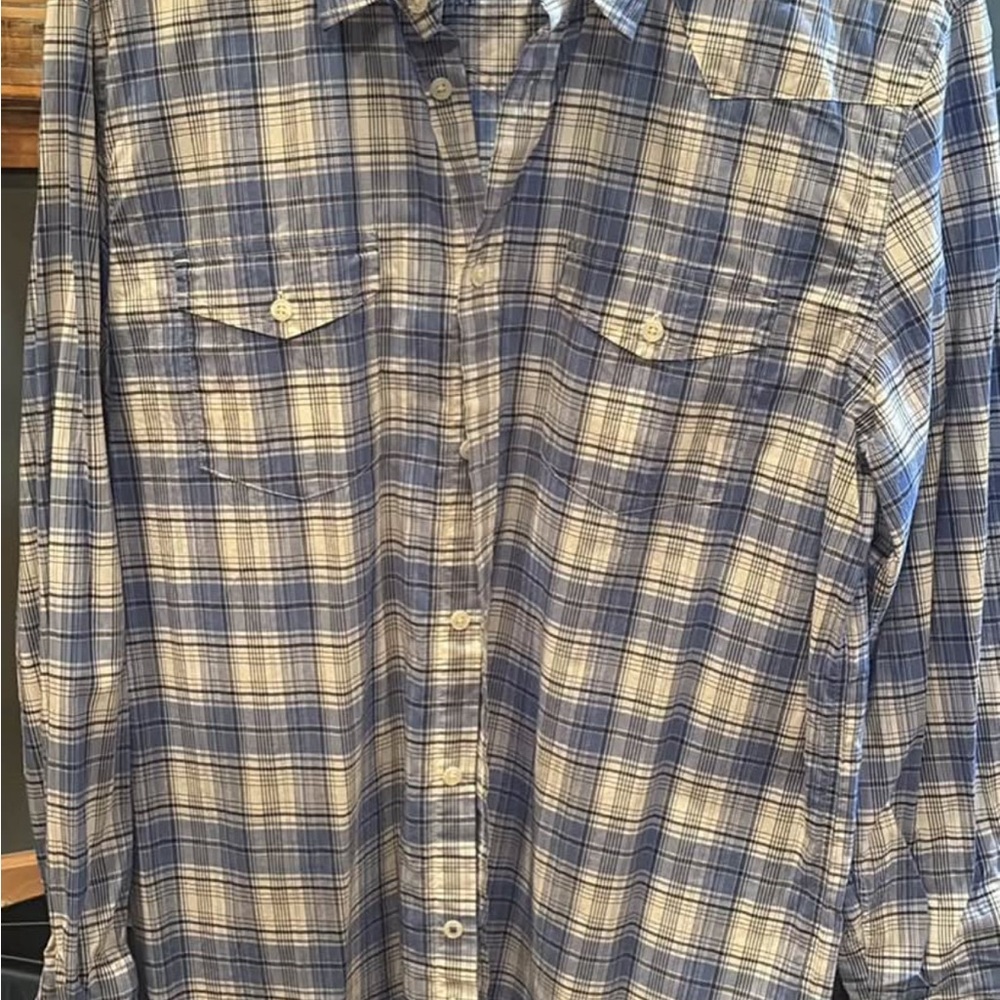 Express Blue and Cream Plaid Men's Shirt